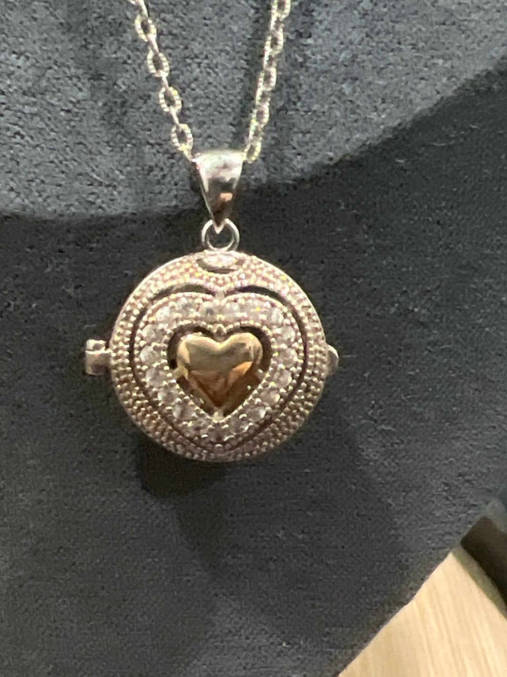 Silver and 14K Heart Locket Pendant Necklace with Gold speck